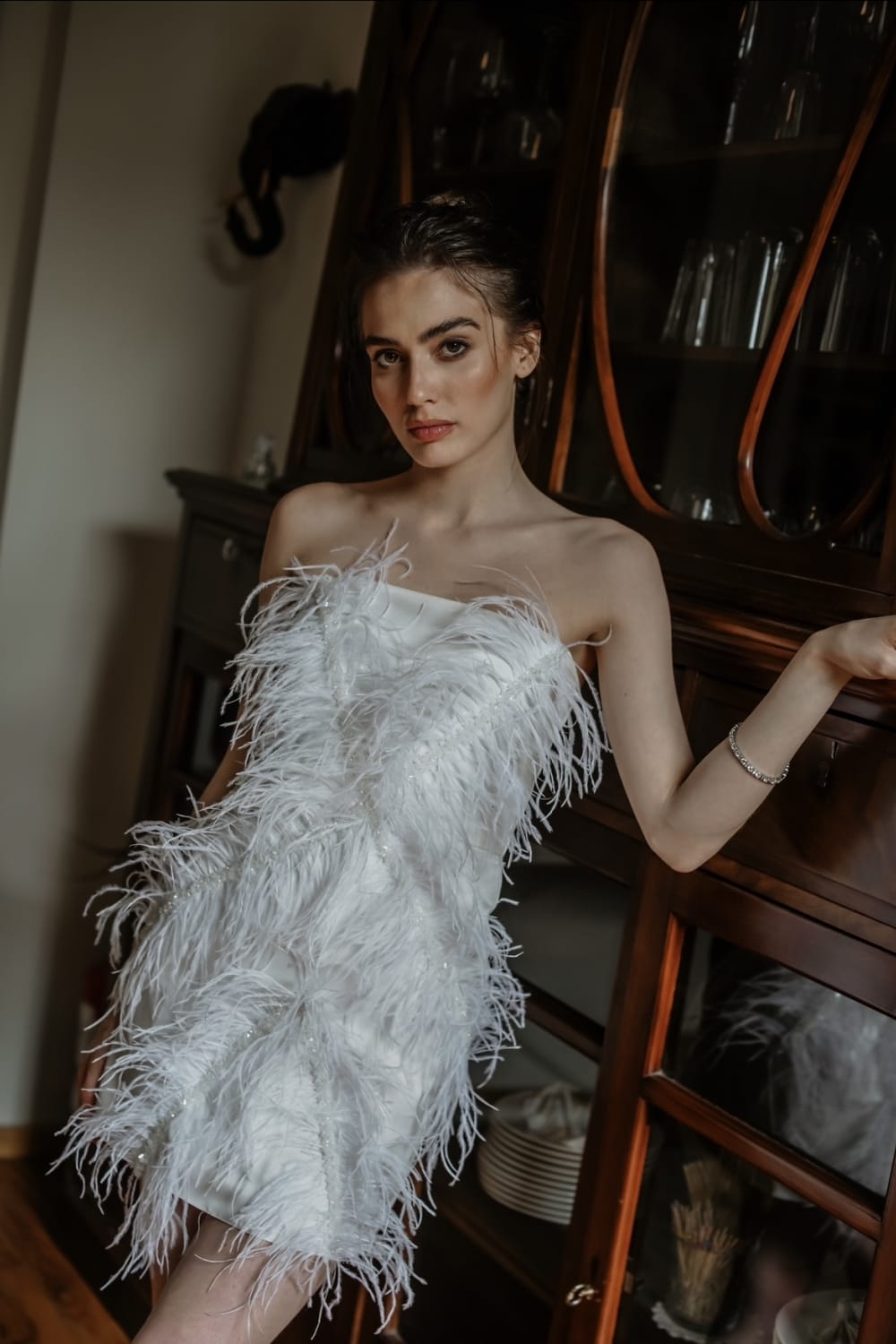 Pelia-Piana Kuştüylü Taş İşlemeli Mini Elbise-Elbise-3-Milagron.com