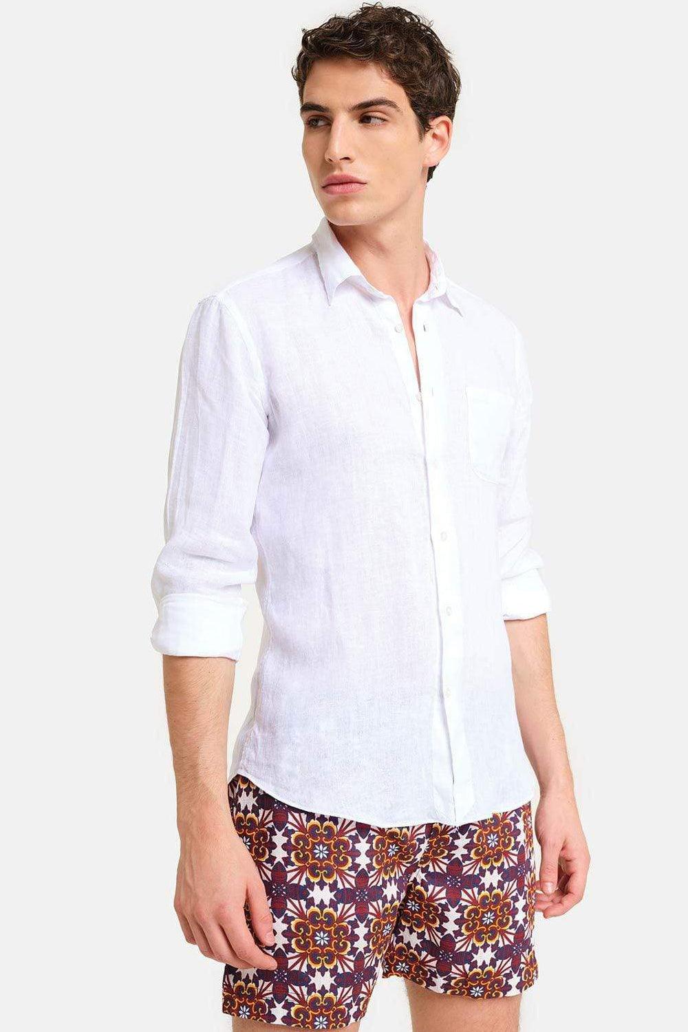 Peninsula-Art Linen Shirt Italian Collar Spiaggia Bianca-Gömlek-3-Milagron.com