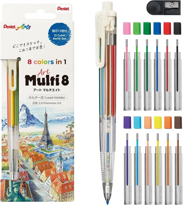 Pentel Arts Multi 8 Set 2.0 Mm Renkli Kalem, Yedekleri Ve Kalemtıraş Seti Xph804St