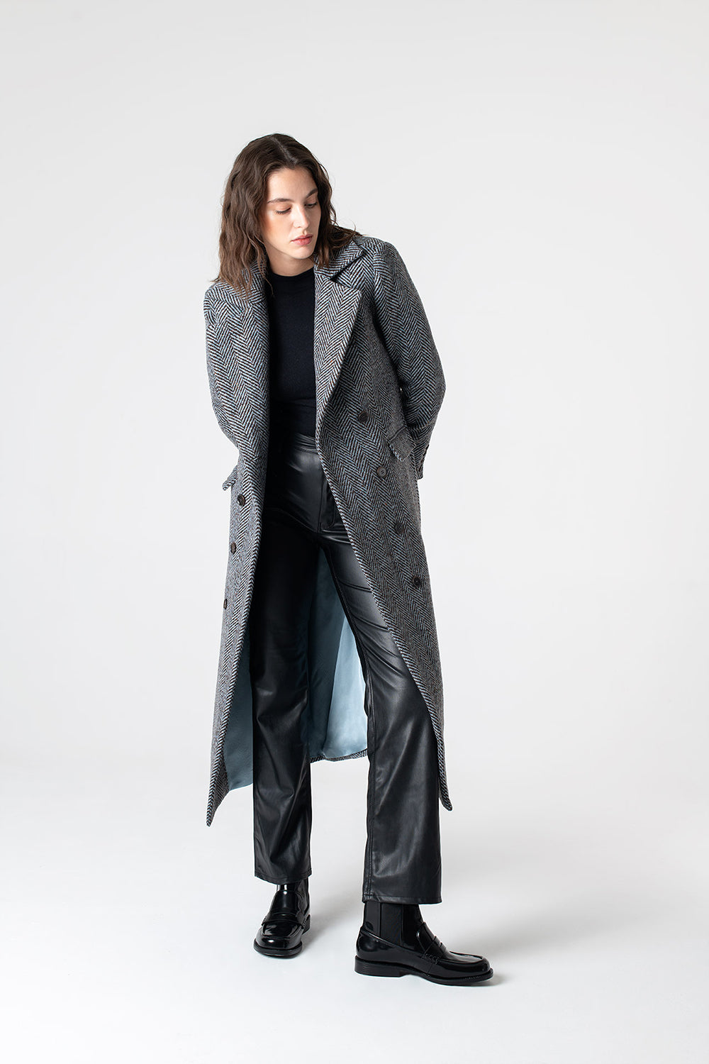 Peploum-Adele Herringbone Coat-Kaban-1-Milagron.com