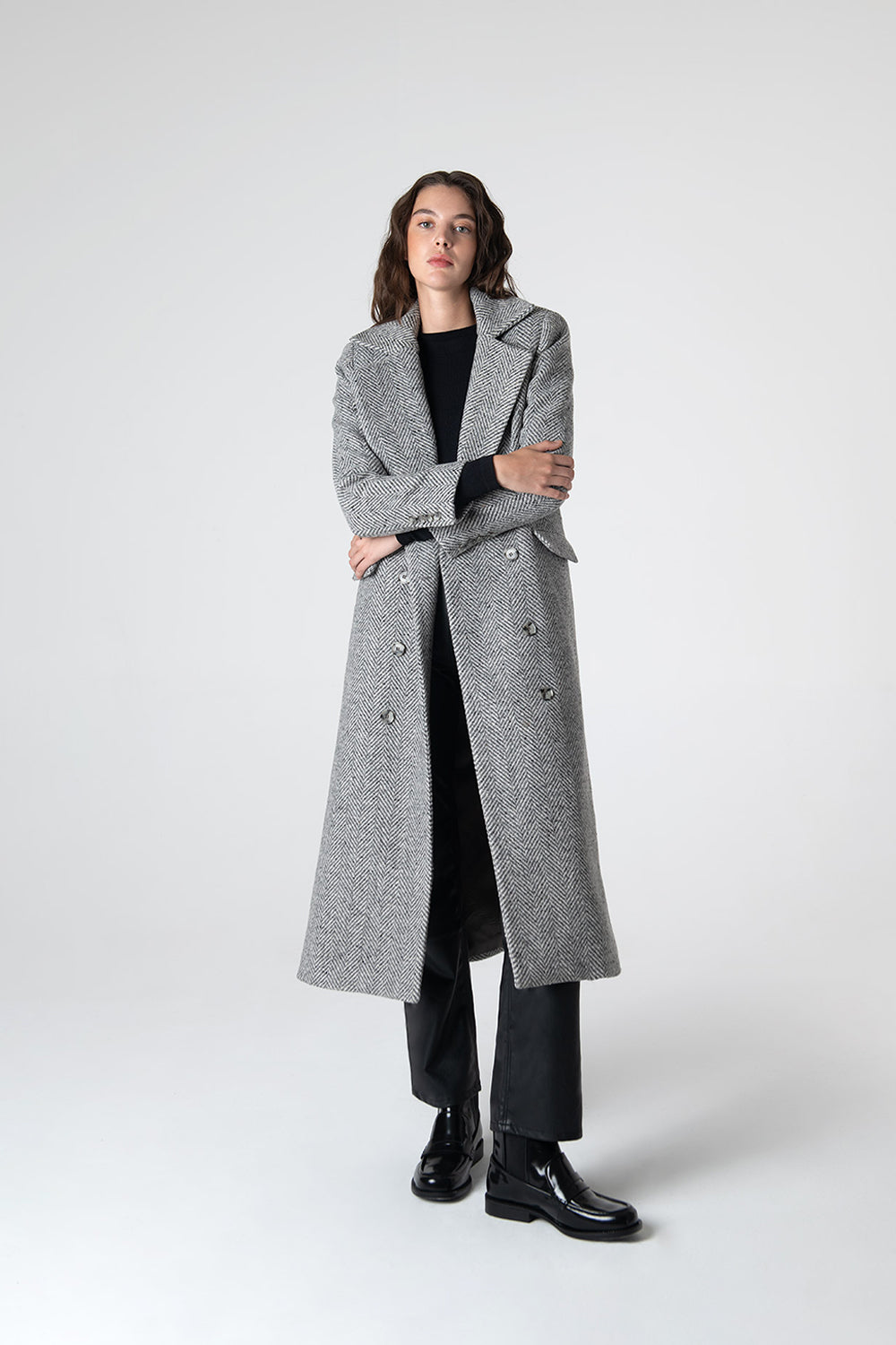 Peploum-Adele Herringbone Coat-Kaban-1-Milagron.com