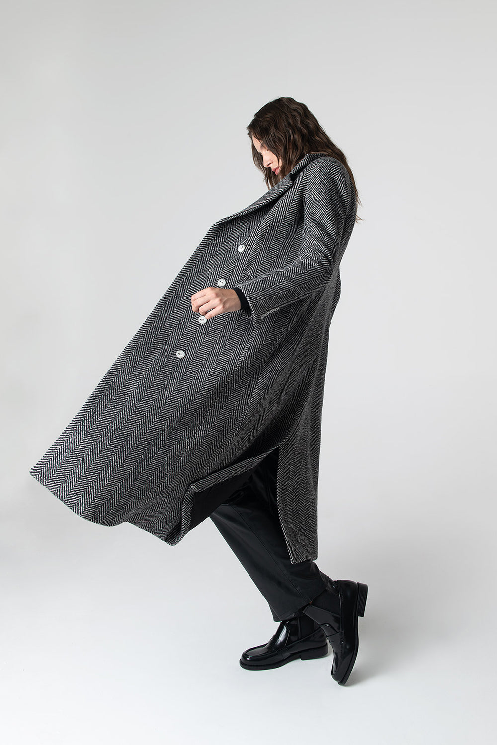 Peploum-Adele Herringbone Coat-Kaban-3-Milagron.com