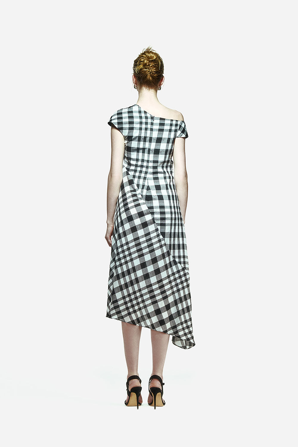 Peploum-Ama Drapped Dress In Checkered Pattern-Elbise-3-Milagron.com