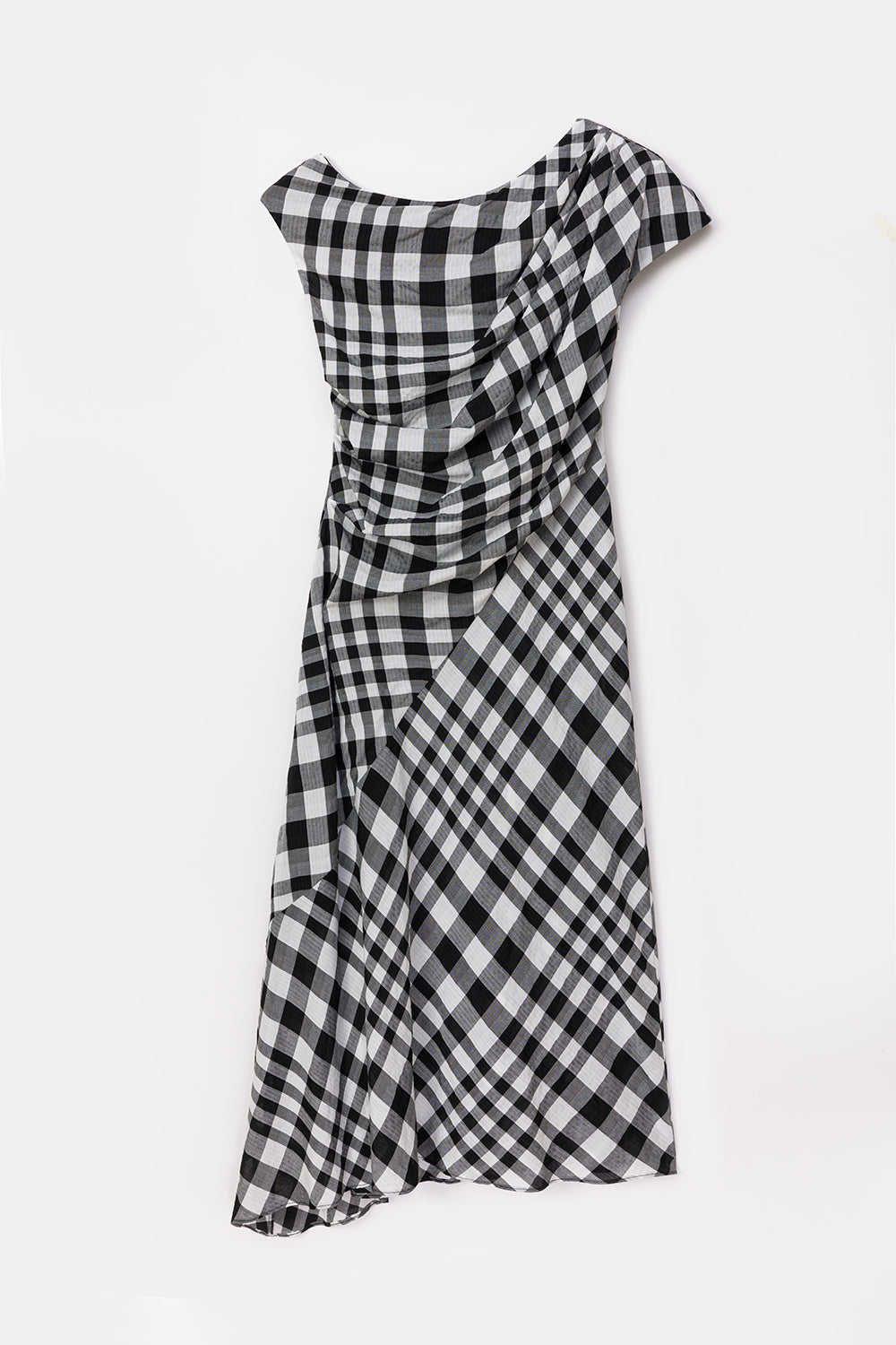 Peploum-Ama Drapped Dress In Checkered Pattern-Elbise-4-Milagron.com