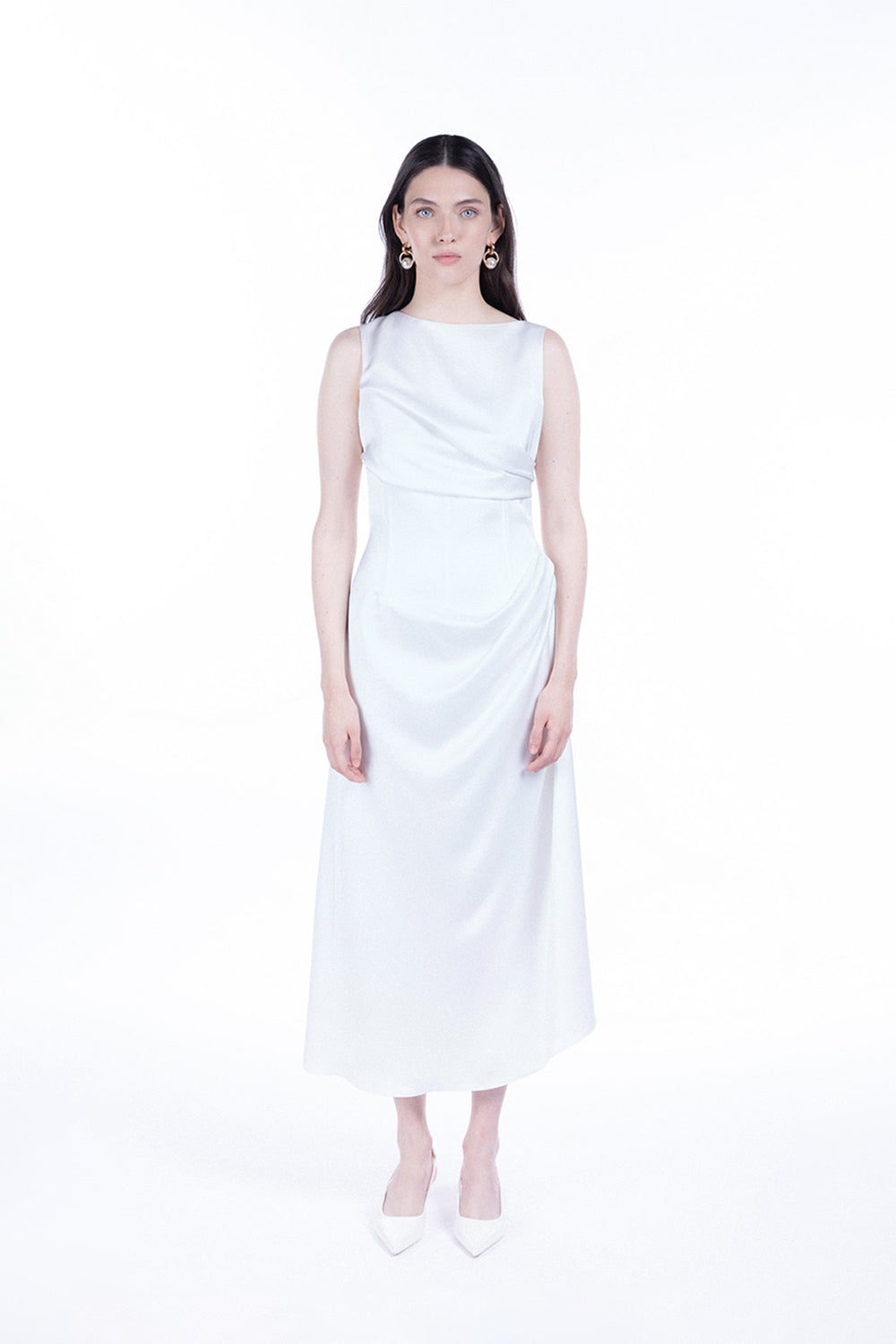 Peploum-Amor Draped Sateen Dress-Elbise-1-Milagron.com