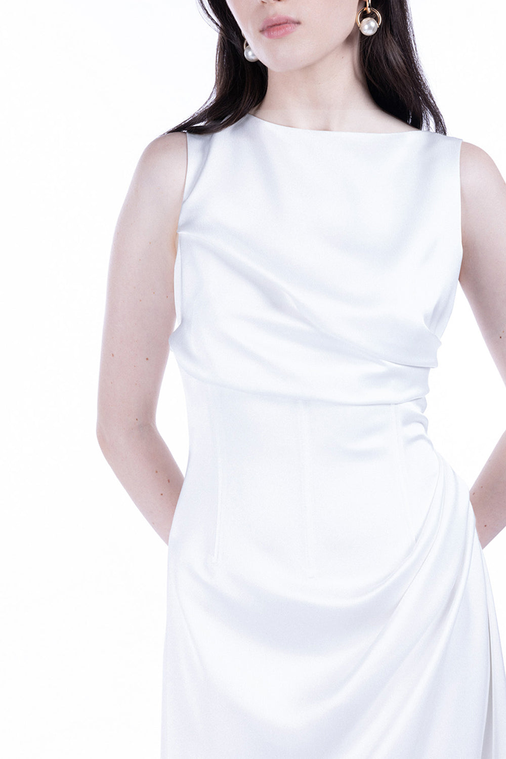 Peploum-Amor Draped Sateen Dress-Elbise-2-Milagron.com