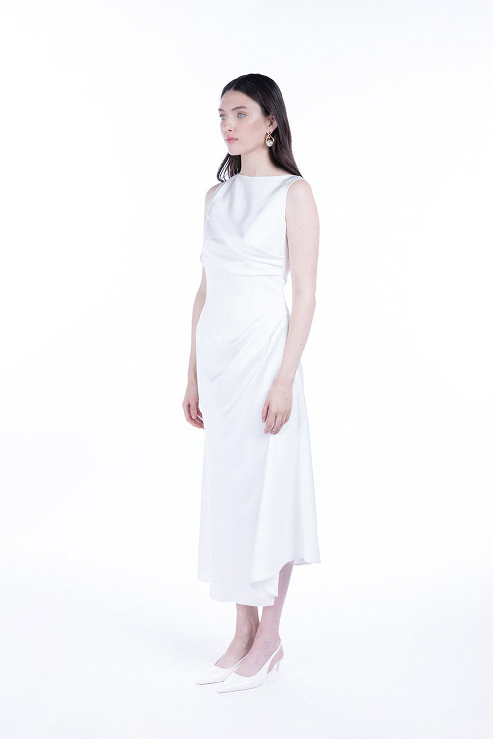 Peploum-Amor Draped Sateen Dress-Elbise-3-Milagron.com