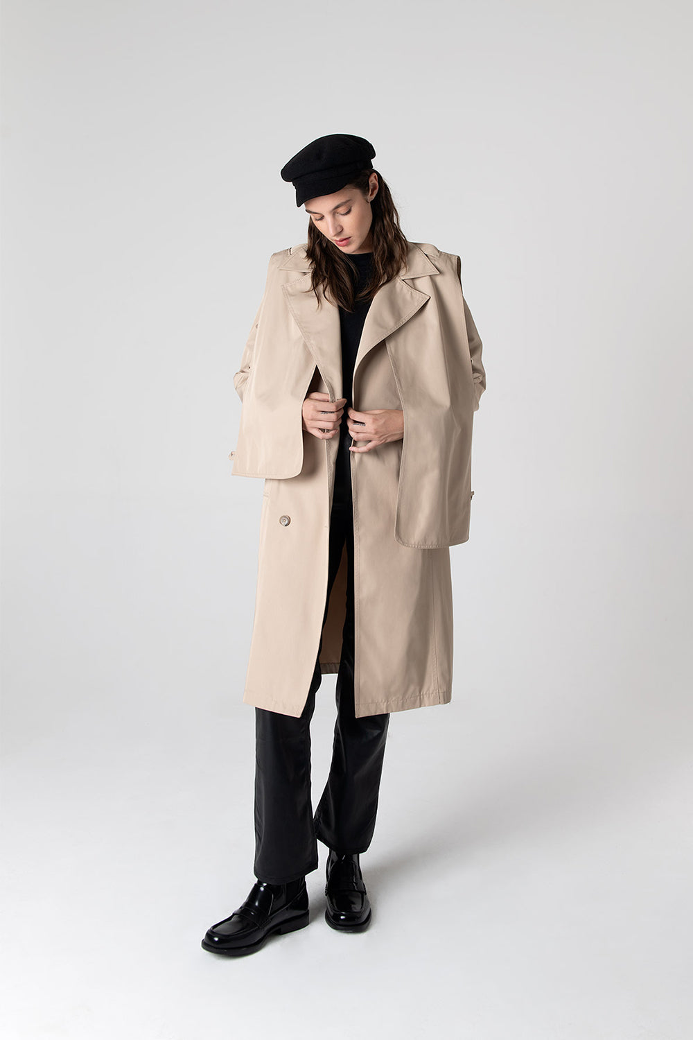Peploum-Beatrice Asymmetric Piece Trenchcoat-Trençkot-3-Milagron.com