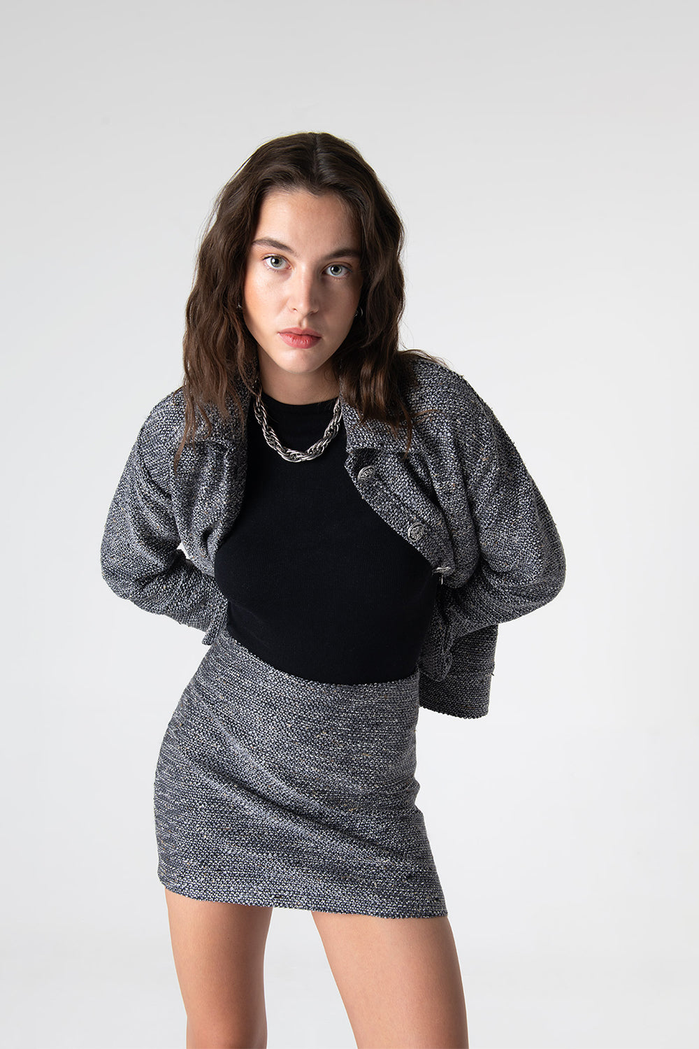 Peploum-Carleen Textured Weaving Skirt-Etek-1-Milagron.com