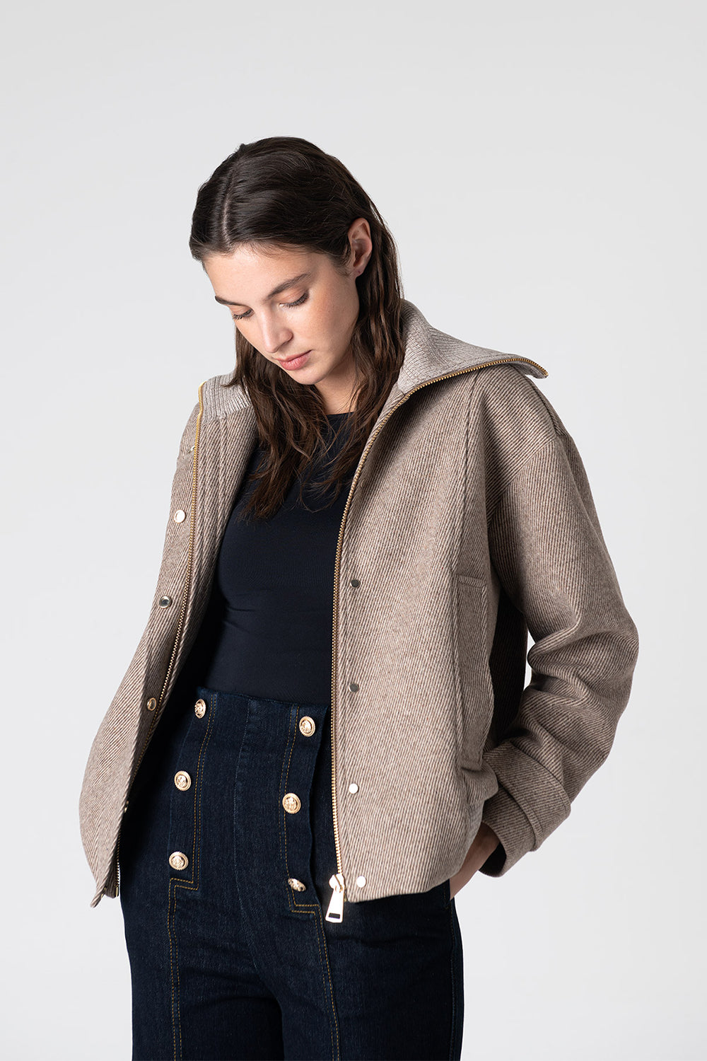 Peploum-Grace Knit Collar Short Coat-Kaban-1-Milagron.com
