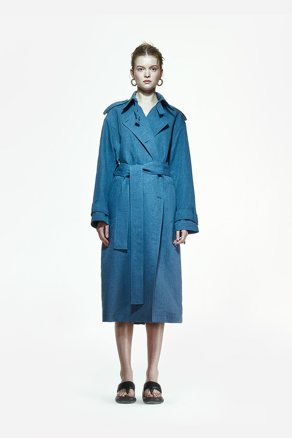Peploum-Ise Trenchcoat In Denim Blue-Trençkot-1-Milagron.com