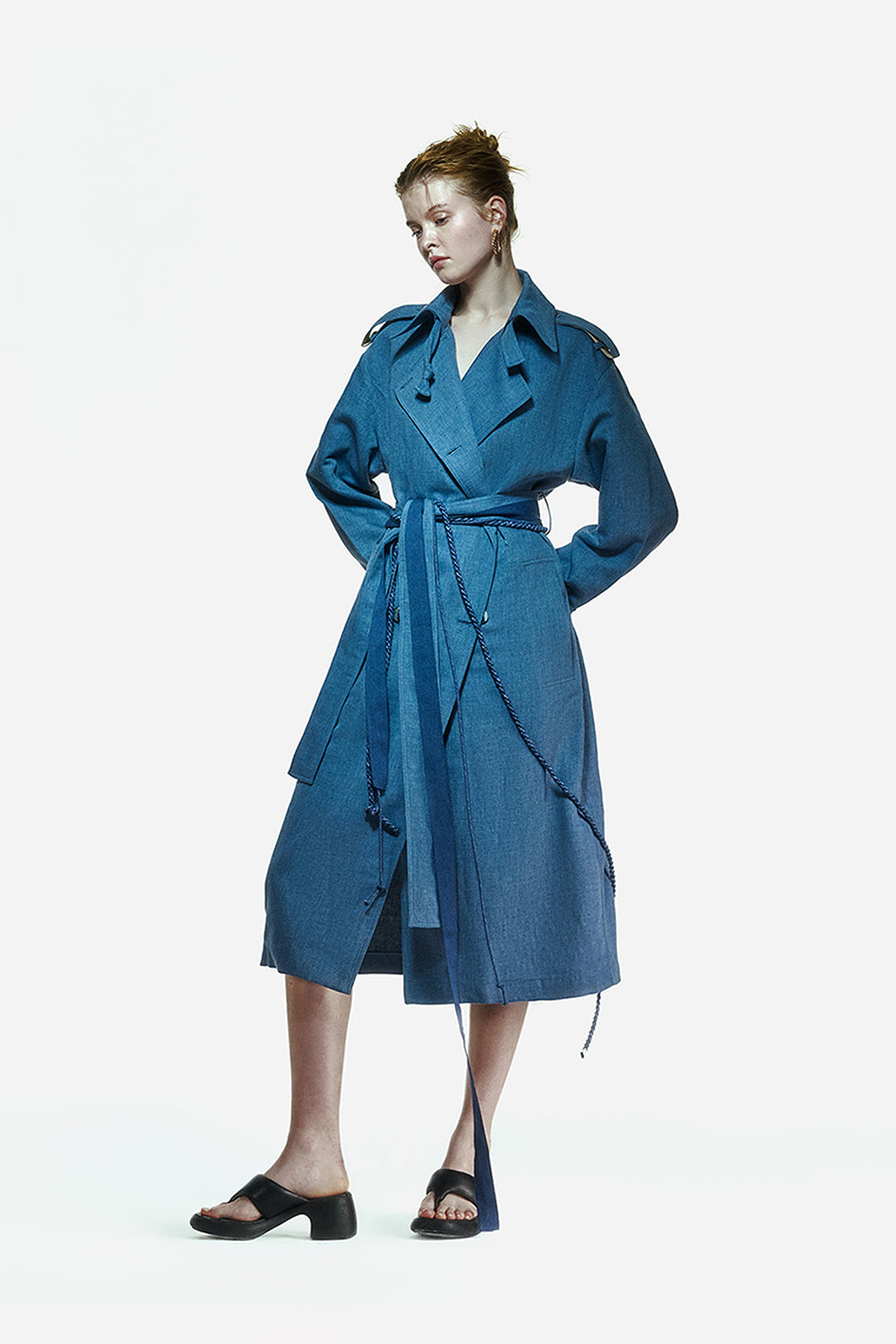 Peploum-Ise Trenchcoat In Denim Blue-Trençkot-2-Milagron.com