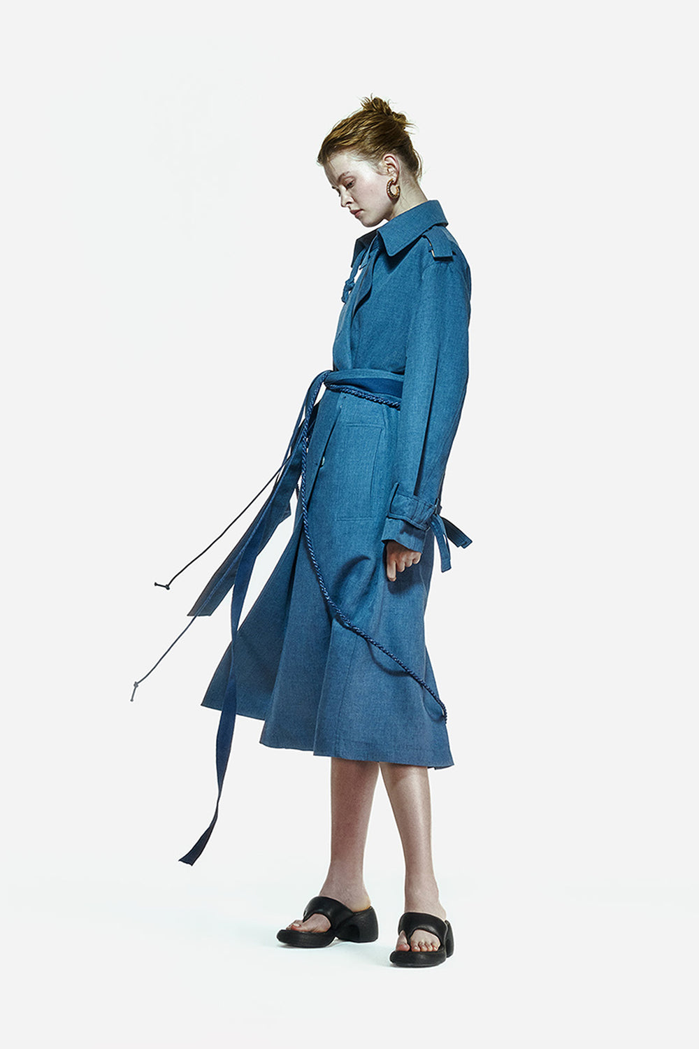 Peploum-Ise Trenchcoat In Denim Blue-Trençkot-3-Milagron.com