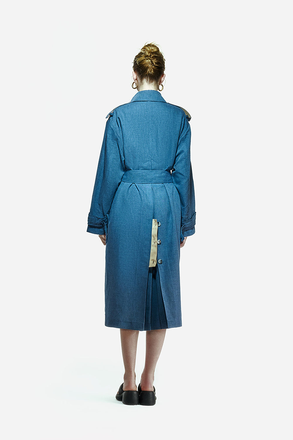 Peploum-Ise Trenchcoat In Denim Blue-Trençkot-4-Milagron.com
