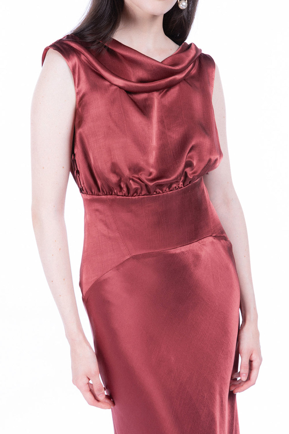 Peploum-Lea Folded Neckline Sateen Dress-Elbise-2-Milagron.com