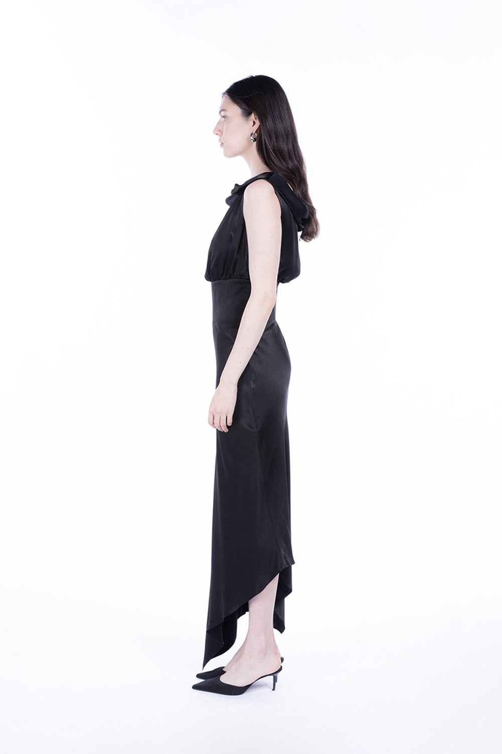 Peploum-Lea Folded Neckline Sateen Dress-Elbise-3-Milagron.com