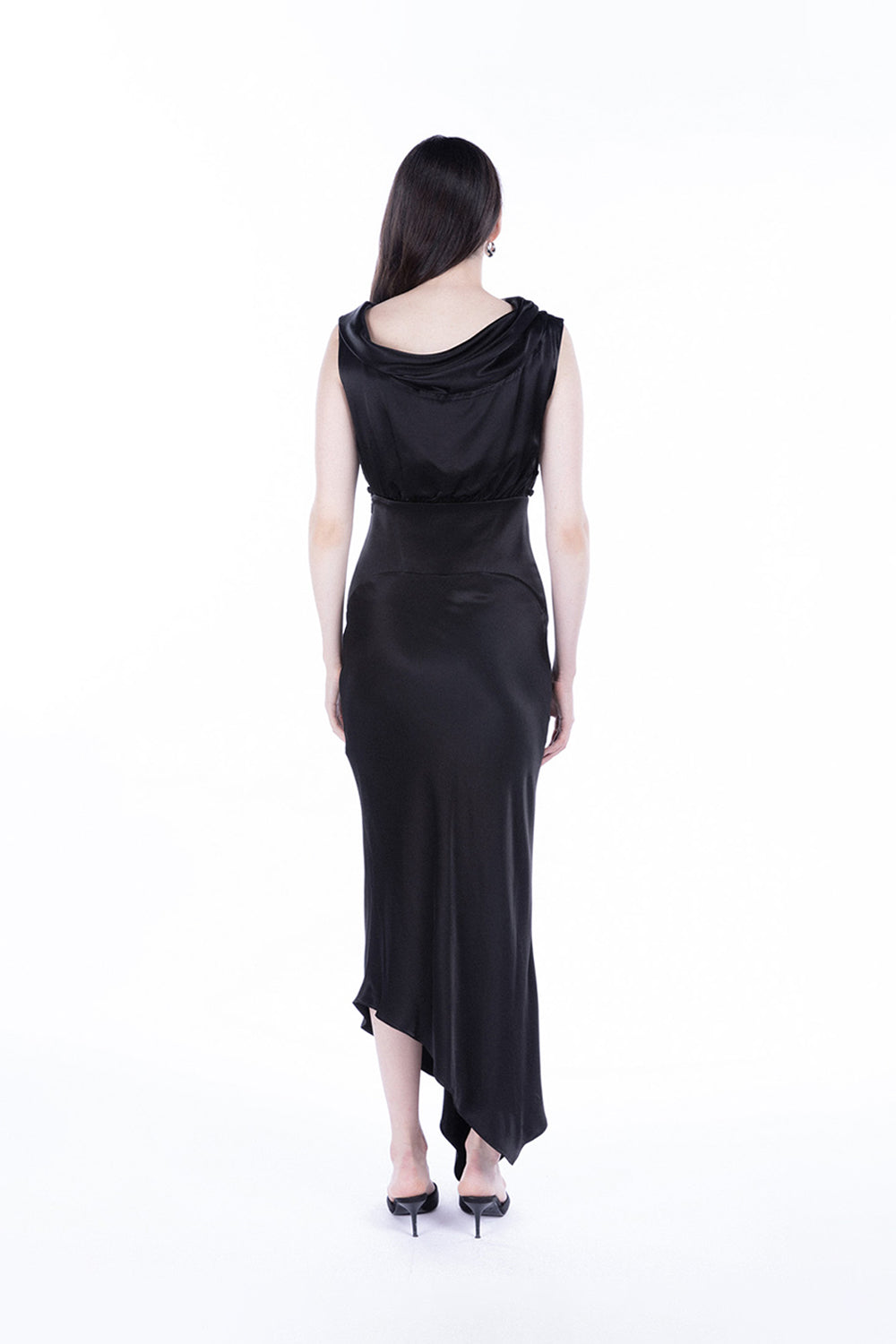 Peploum-Lea Folded Neckline Sateen Dress-Elbise-4-Milagron.com
