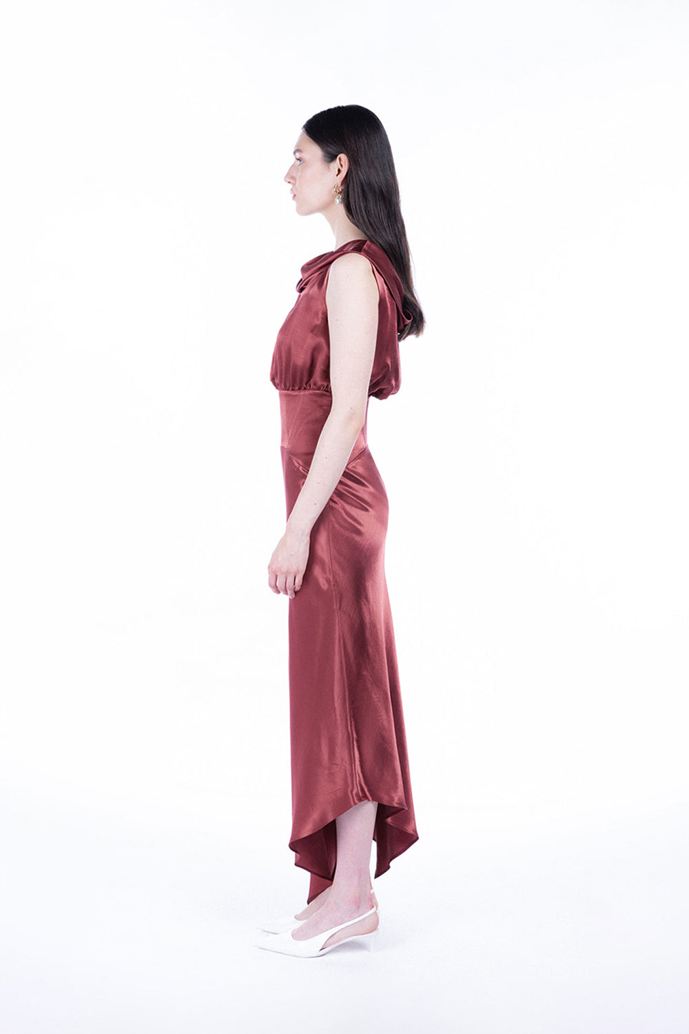 Peploum-Lea Folded Neckline Sateen Dress-Elbise-4-Milagron.com