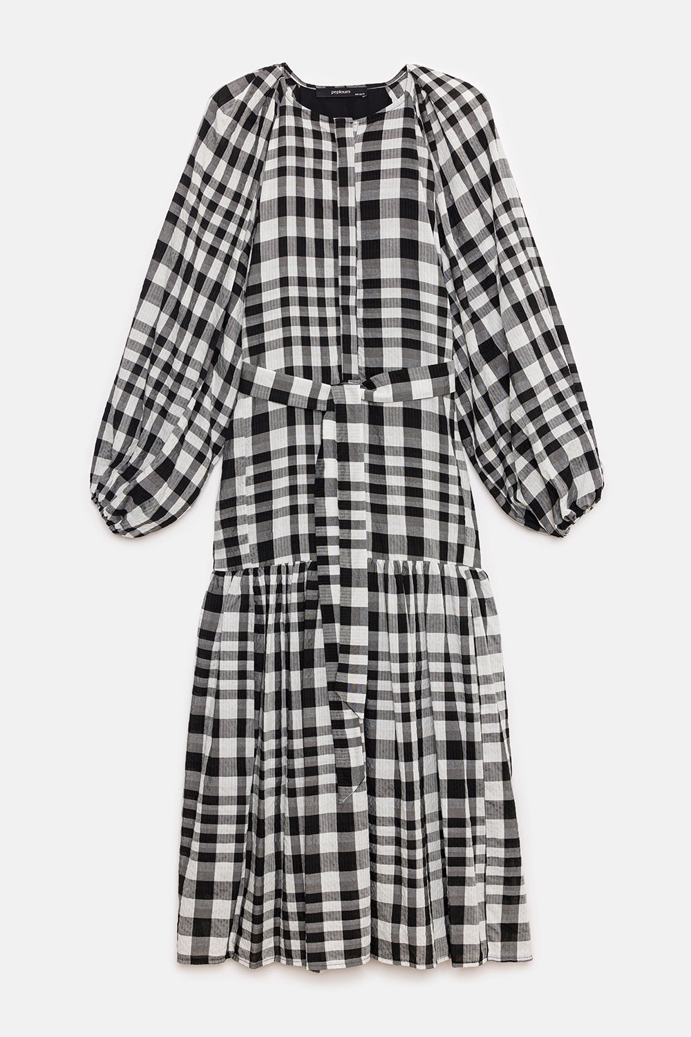 Peploum-Mie Dress In Checkered Pattern-Elbise-1-Milagron.com