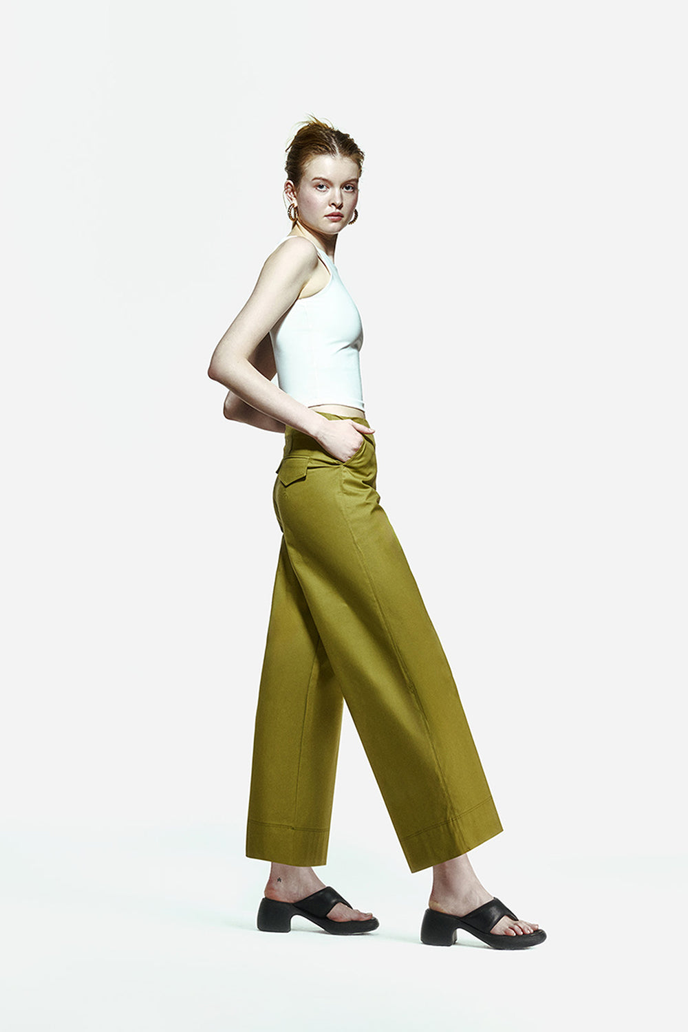 Peploum-Nomi Trousers In Moss Green-Pantolon-2-Milagron.com
