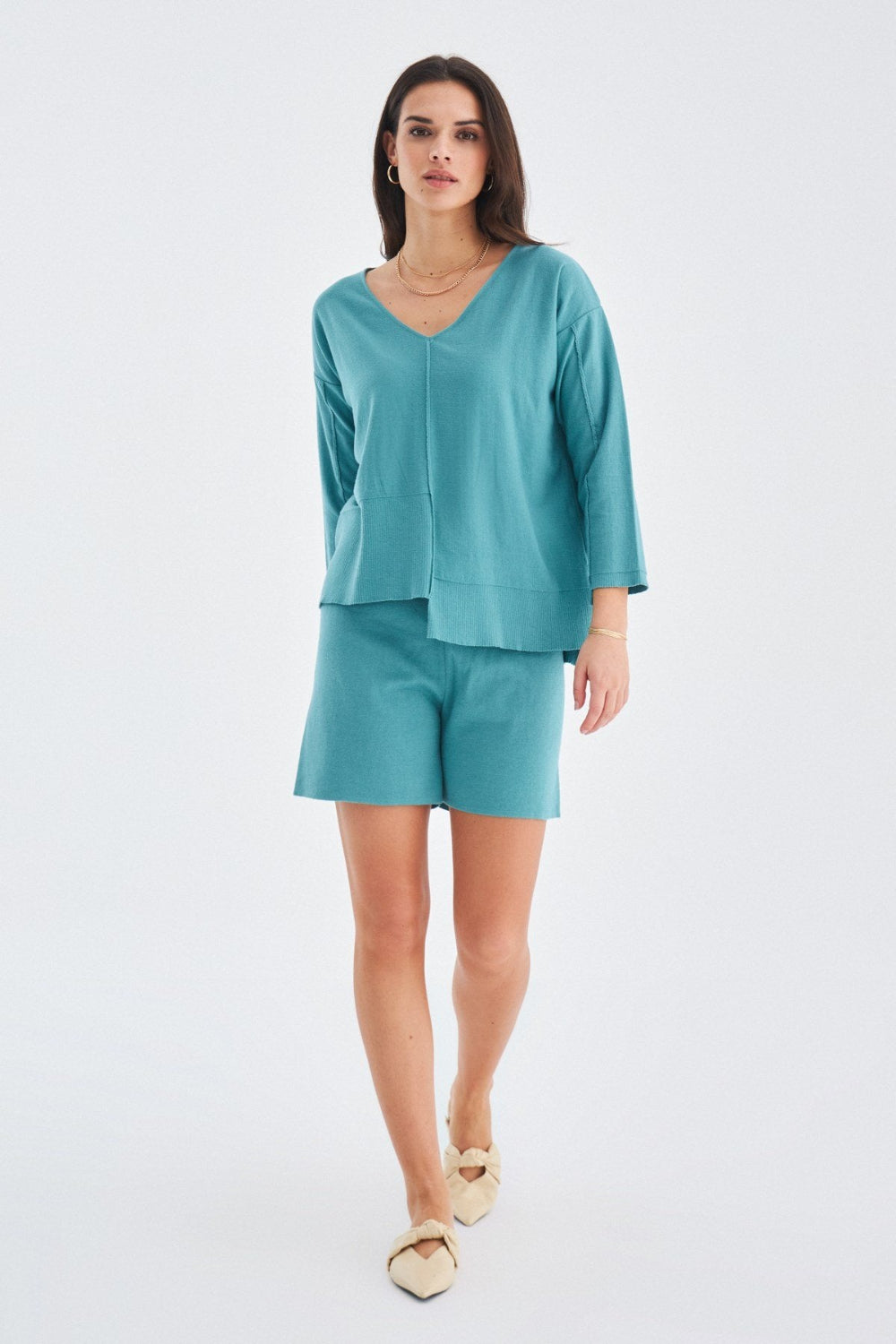 Peraluna-%100 Pamuk Kadın Şort Turkuaz-Şort-1-Milagron.com