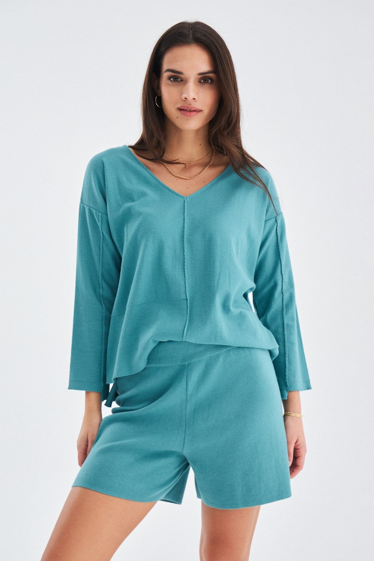 Peraluna-%100 Pamuk Kadın Şort Turkuaz-Şort-2-Milagron.com