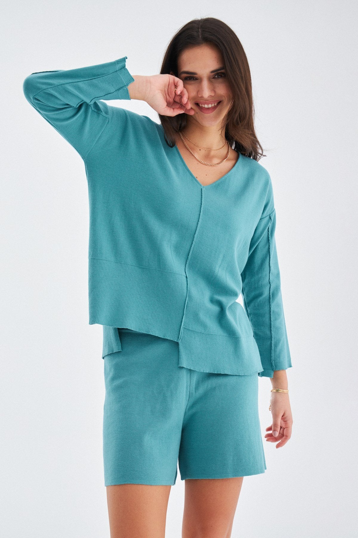 Peraluna-%100 Pamuk Kadın Şort Turkuaz-Şort-4-Milagron.com