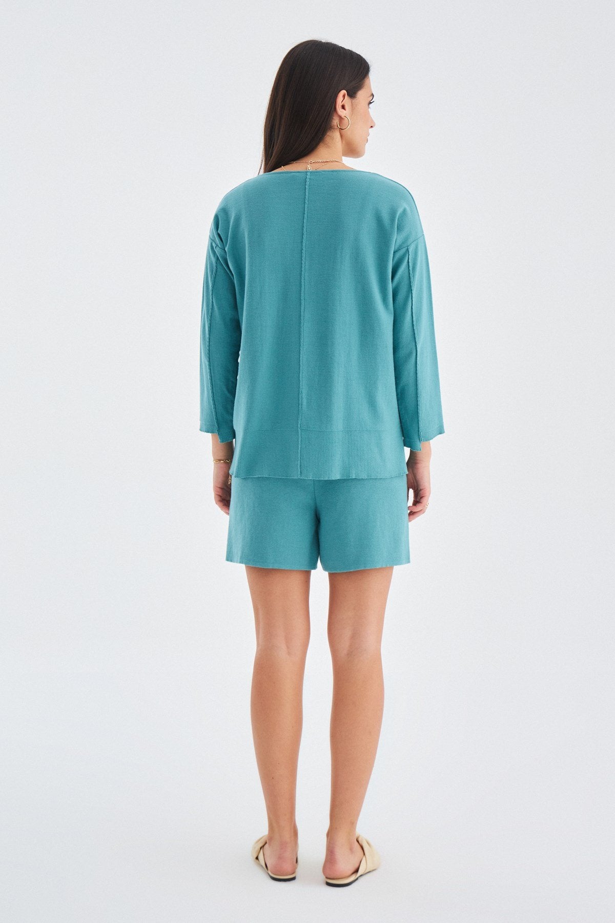 Peraluna-%100 Pamuk Kadın Şort Turkuaz-Şort-7-Milagron.com