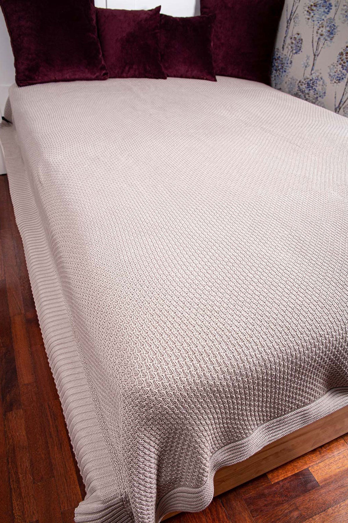 Peraluna-%100 Pamuk Pirinç Örgü Çift Kişilik Battaniye Kum-Battaniye-3-Milagron.com