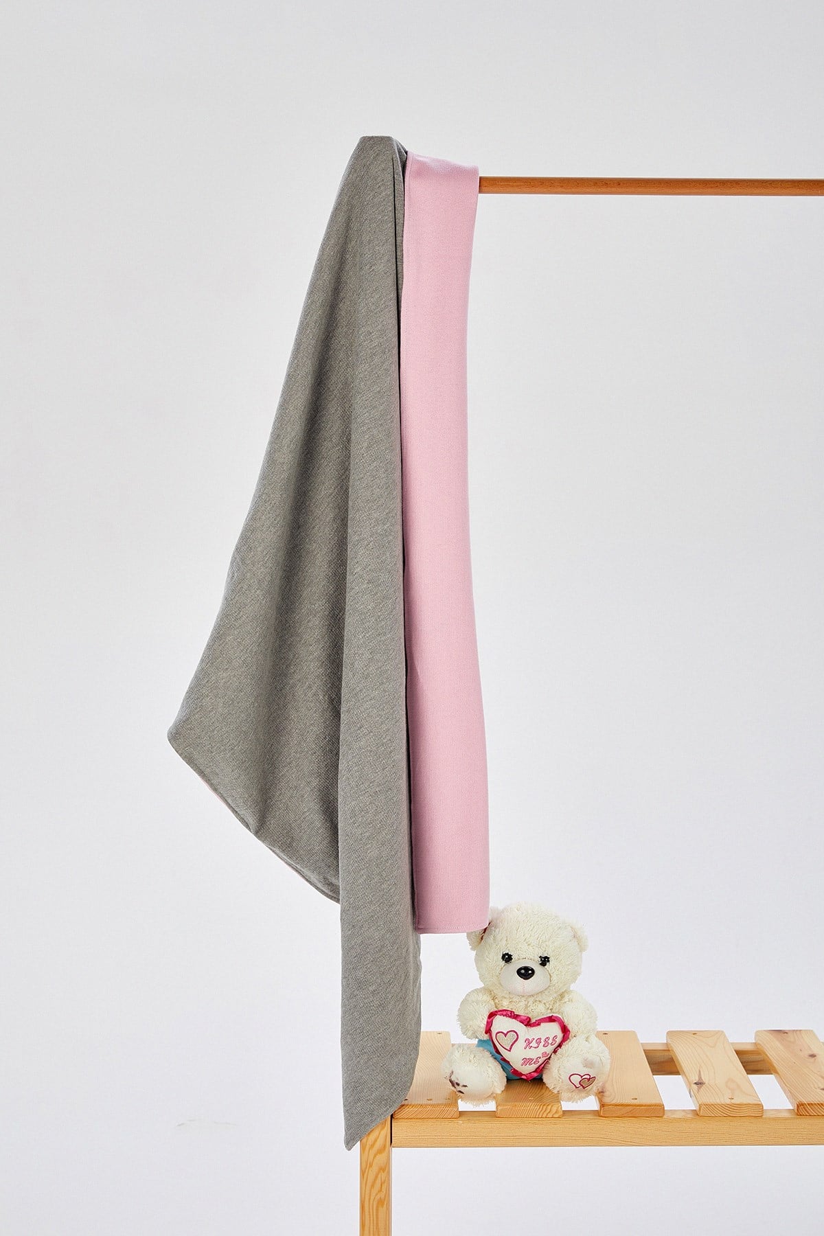 %100 Pamuk Triko Astarlı Bebek Battaniye 100X160 - Pembe_Gri