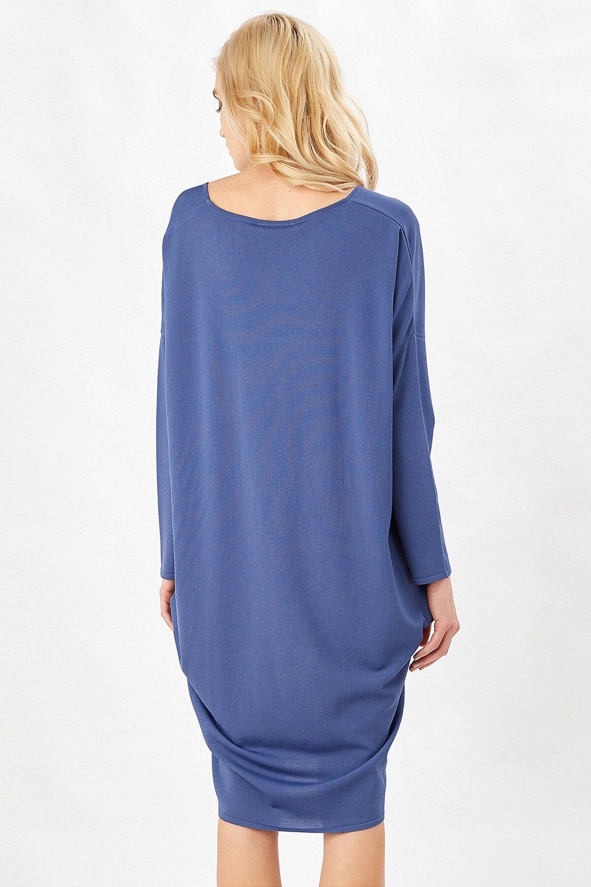 Peraluna-3/4 Kol Balon Kadın Elbise İndi̇go-Elbise-5-Milagron.com