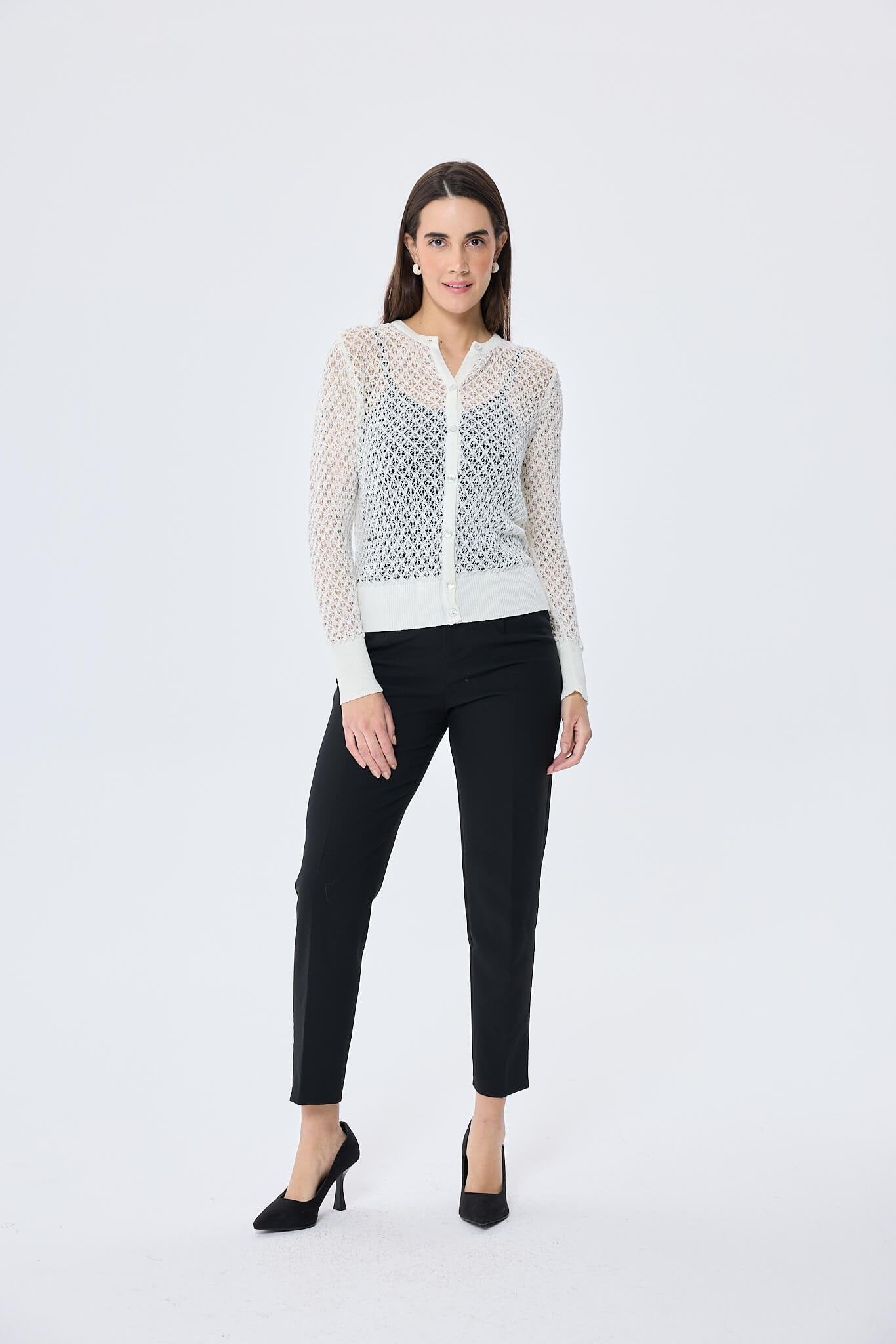 Peraluna-Addison Ajur Örgülü Kadın Triko Hırka Ekru-Kazak & Triko-1-Milagron.com