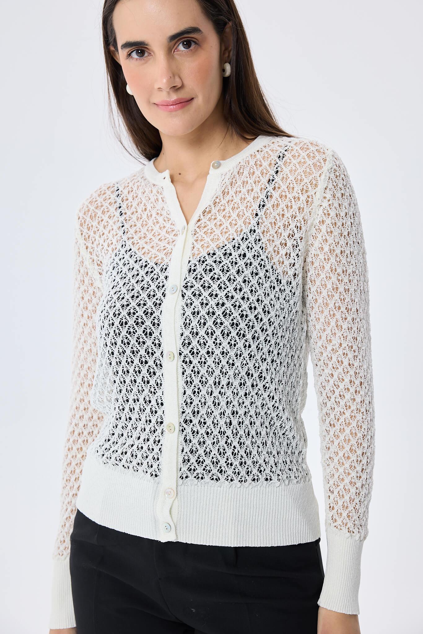 Peraluna-Addison Ajur Örgülü Kadın Triko Hırka Ekru-Kazak & Triko-5-Milagron.com