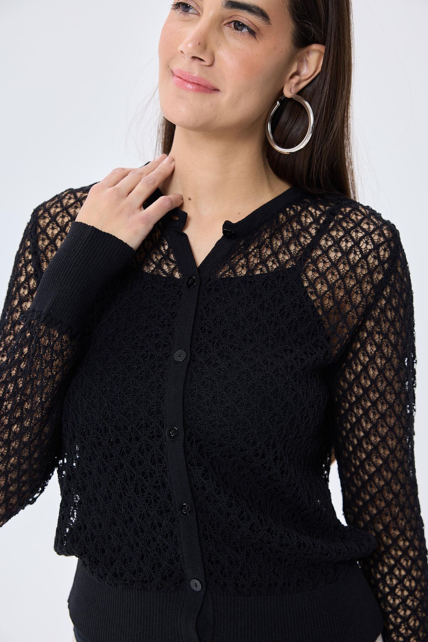 Peraluna-Addison Ajur Örgülü Kadın Triko Hırka Si̇yah-Kazak & Triko-7-Milagron.com