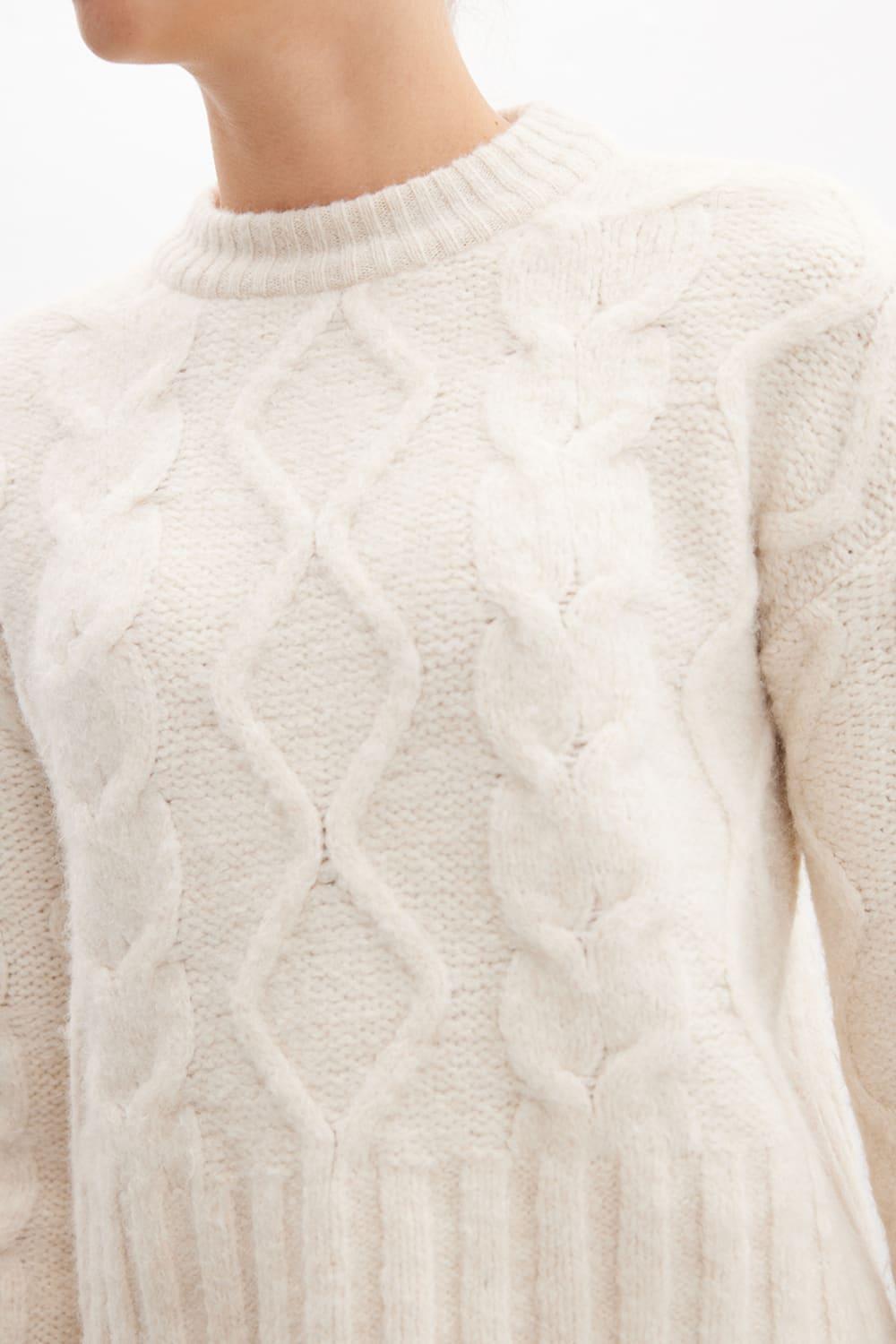 Peraluna-Adeline Sweater Bisiklet Yaka Saç Örgü Kadın Triko Kazak Ekru-Kazak & Triko-4-Milagron.com