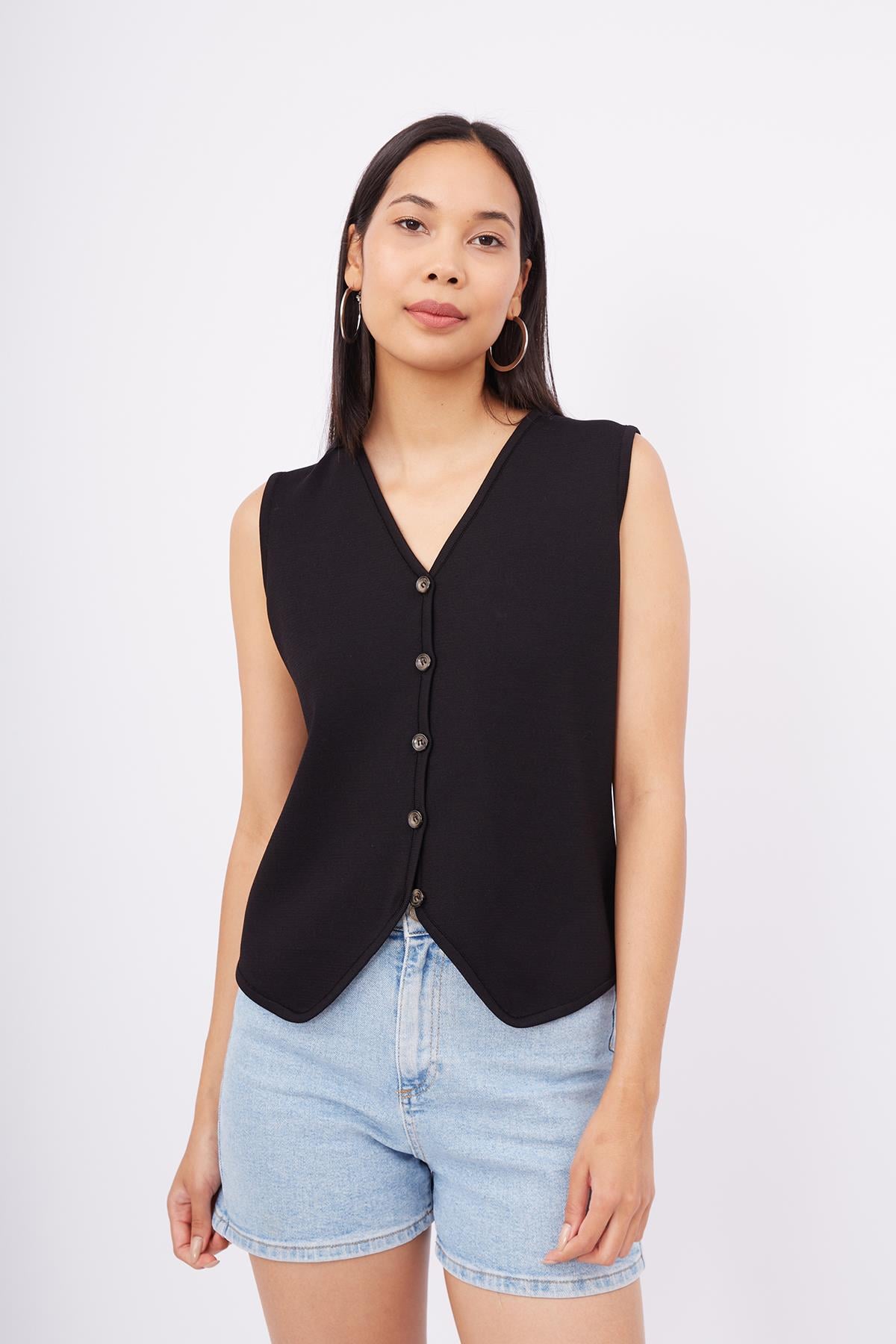Peraluna Aida Waistcoat Kadın Triko Yelek - Siyah