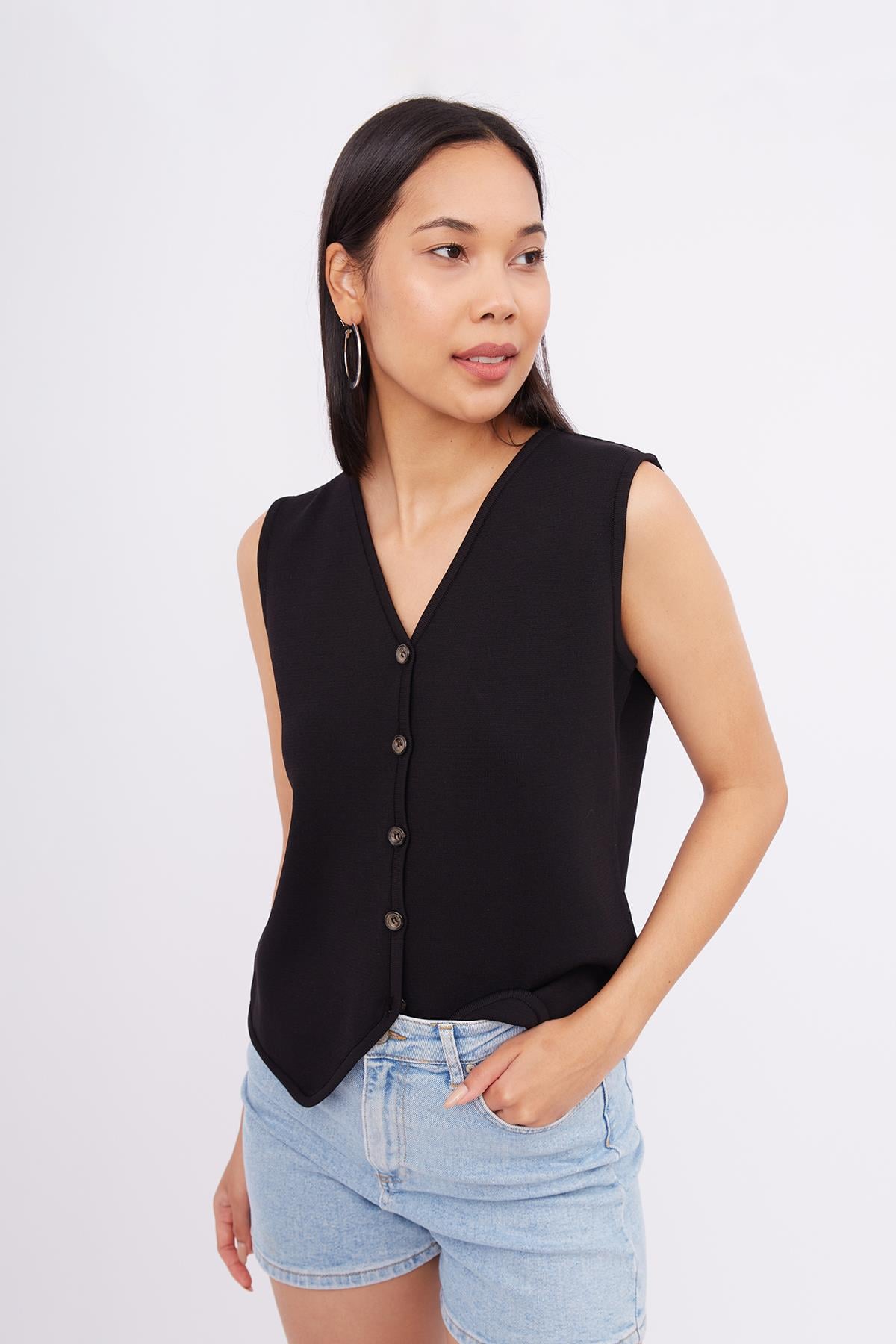 Peraluna Aida Waistcoat Kadın Triko Yelek - Siyah