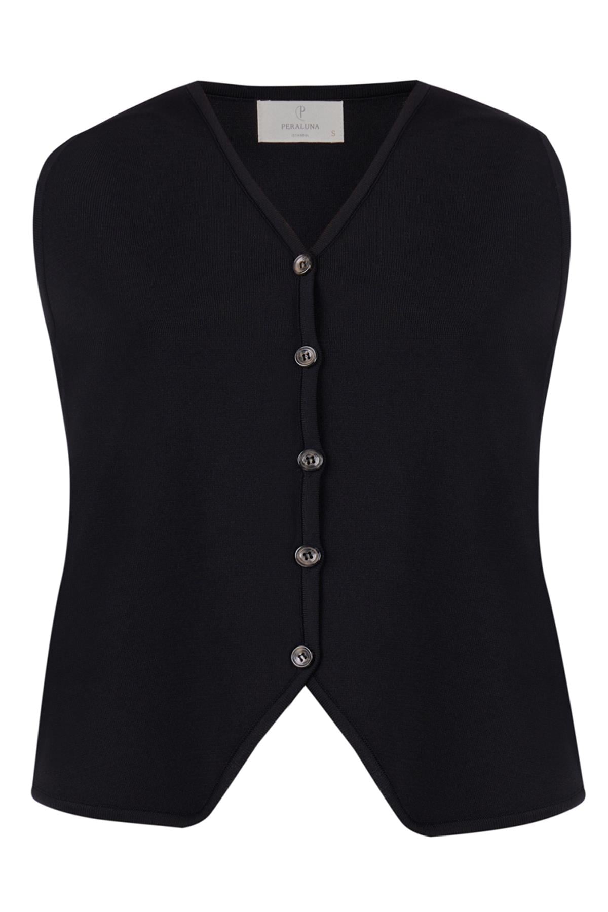Peraluna Aida Waistcoat Kadın Triko Yelek - Siyah