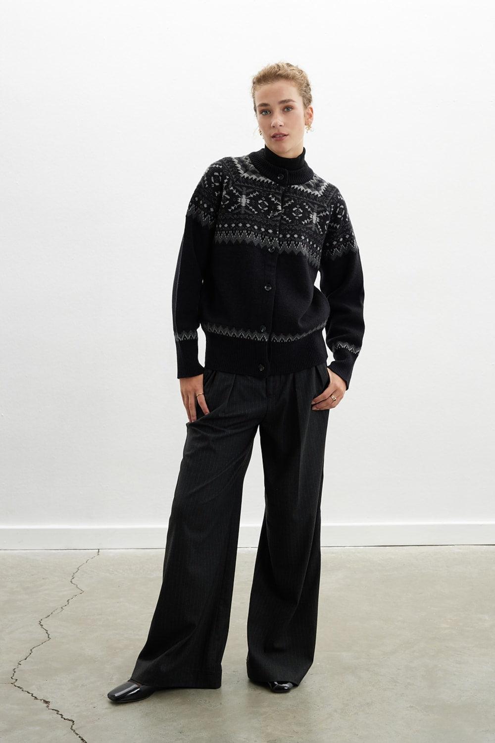 Peraluna-Aisling Cardigan Bisiklet Yaka Yün Karışım Etnik Motif Kadın Triko Hırka-Kazak & Triko-5-Milagron.com