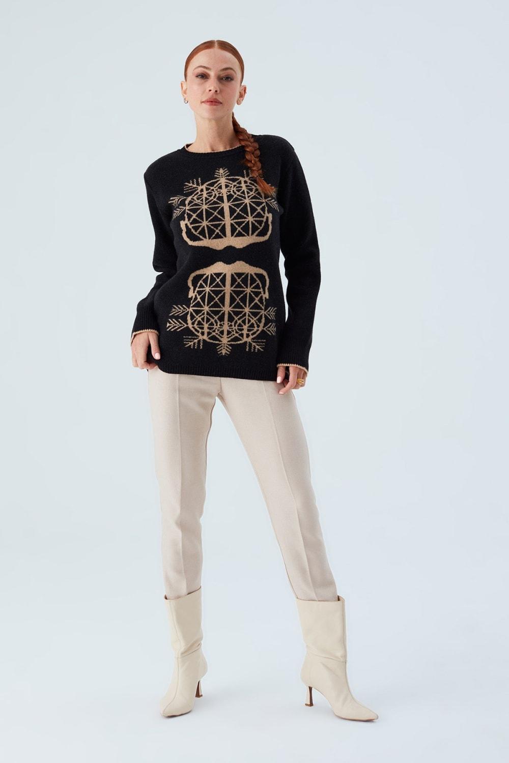 Peraluna-Amaris Pullover Jakarlı Yünlü Uzun Kadın Triko Kazak-Kazak & Triko-1-Milagron.com