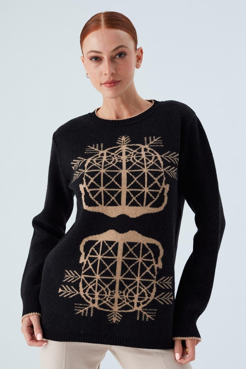 Peraluna-Amaris Pullover Jakarlı Yünlü Uzun Kadın Triko Kazak-Kazak & Triko-3-Milagron.com