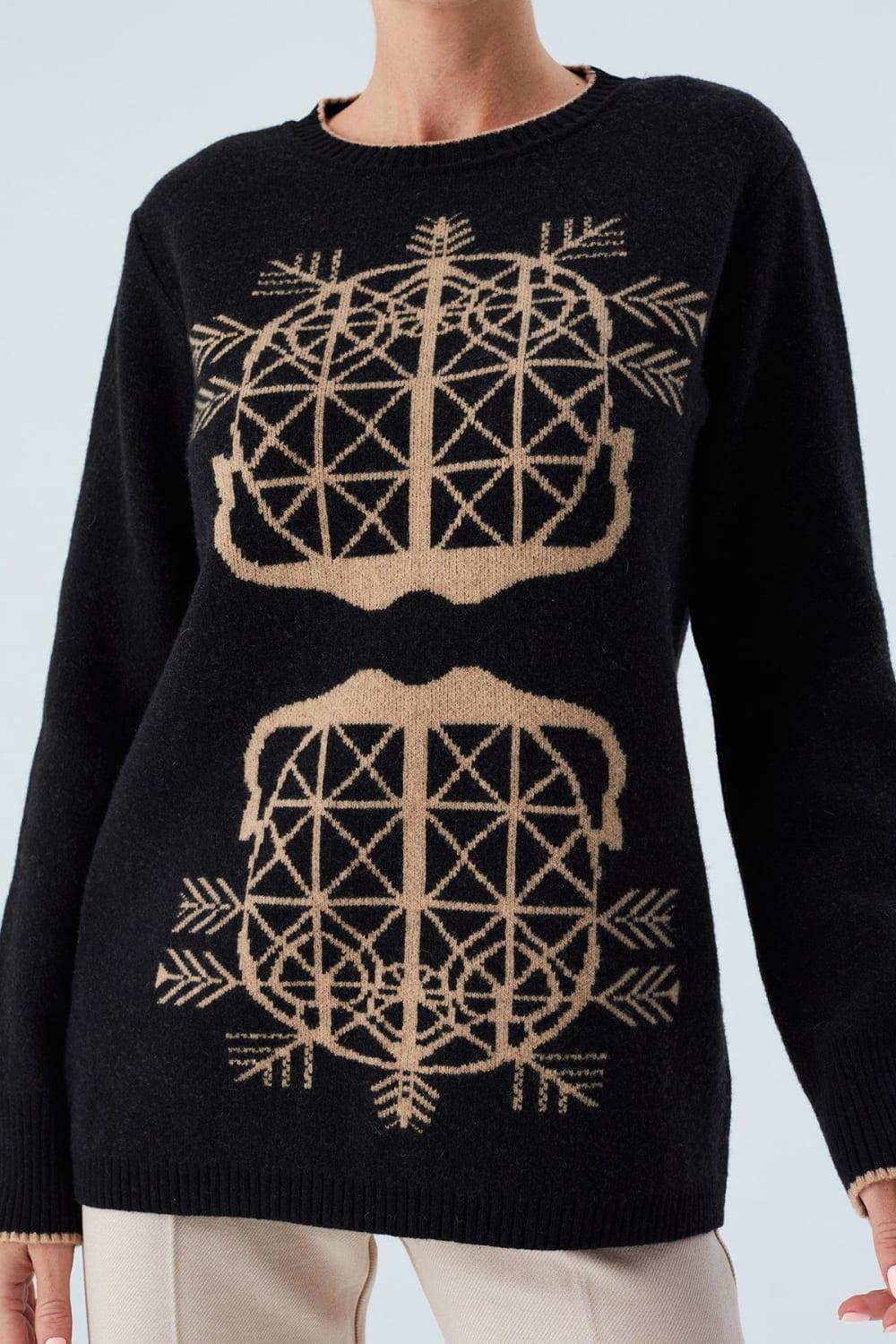 Peraluna-Amaris Pullover Jakarlı Yünlü Uzun Kadın Triko Kazak-Kazak & Triko-4-Milagron.com