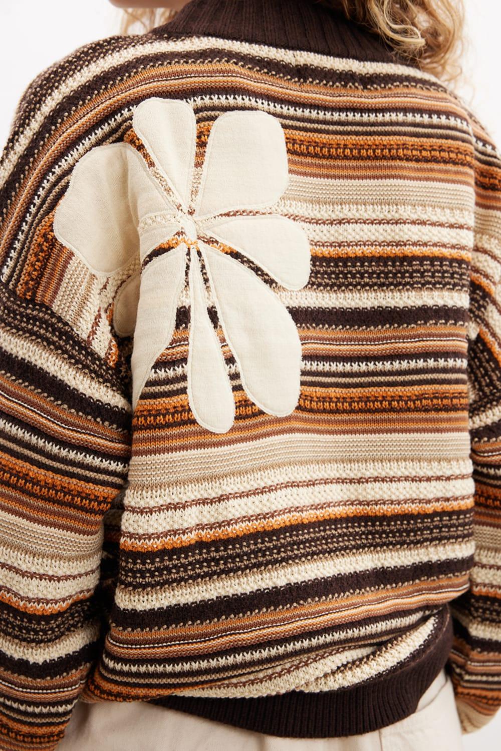 Peraluna-Amelia Pullover Yüksek Yaka Çiçek Desen Çok Renkli Organik Pamuk Karışım Kadın Triko Kazak-Kazak & Triko-2-Milagron.com