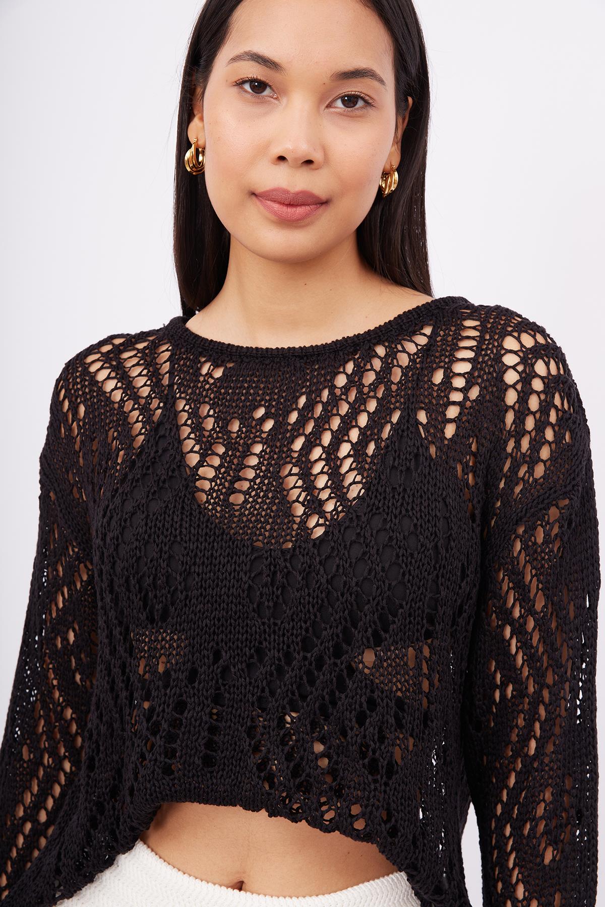 Peraluna-Amy Top Ajur örgü Rahat Kesim Kadın Triko Bluz-Bluz-3-Milagron.com