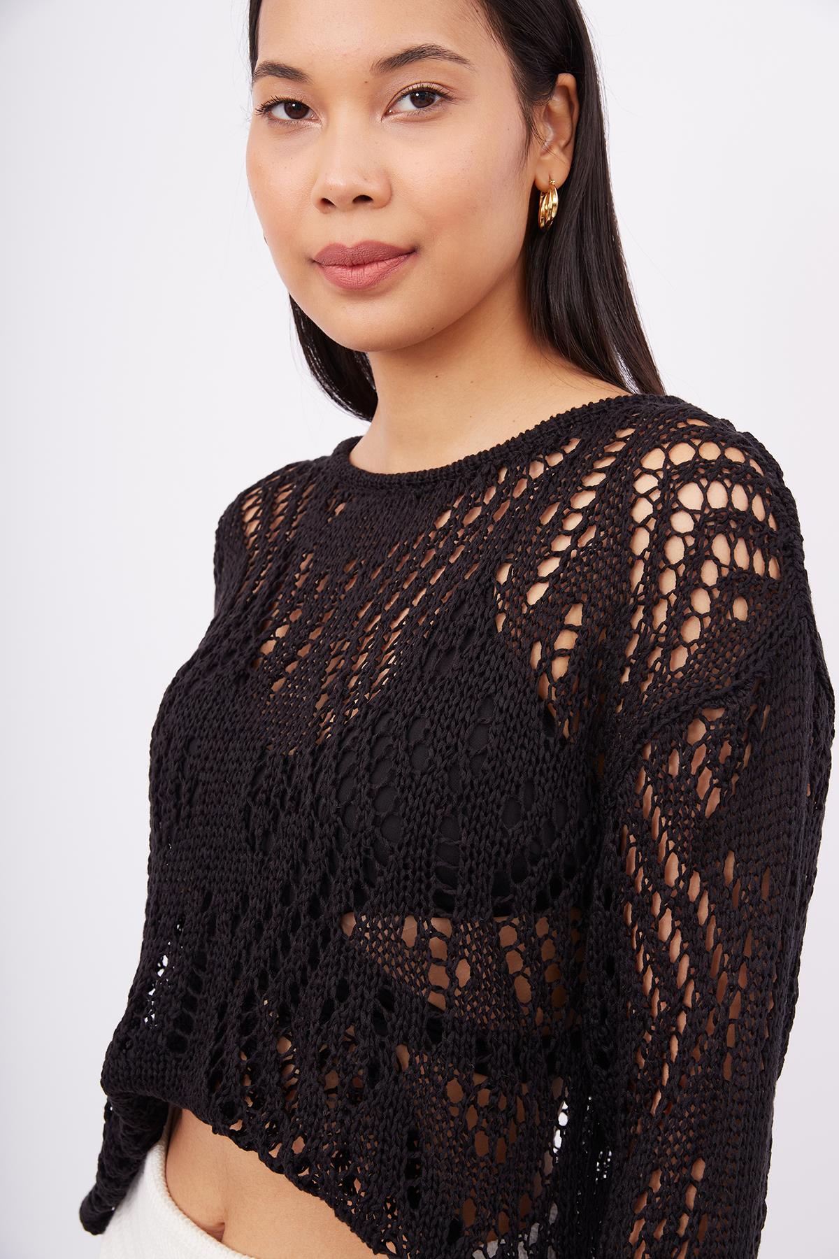 Peraluna-Amy Top Ajur örgü Rahat Kesim Kadın Triko Bluz-Bluz-4-Milagron.com