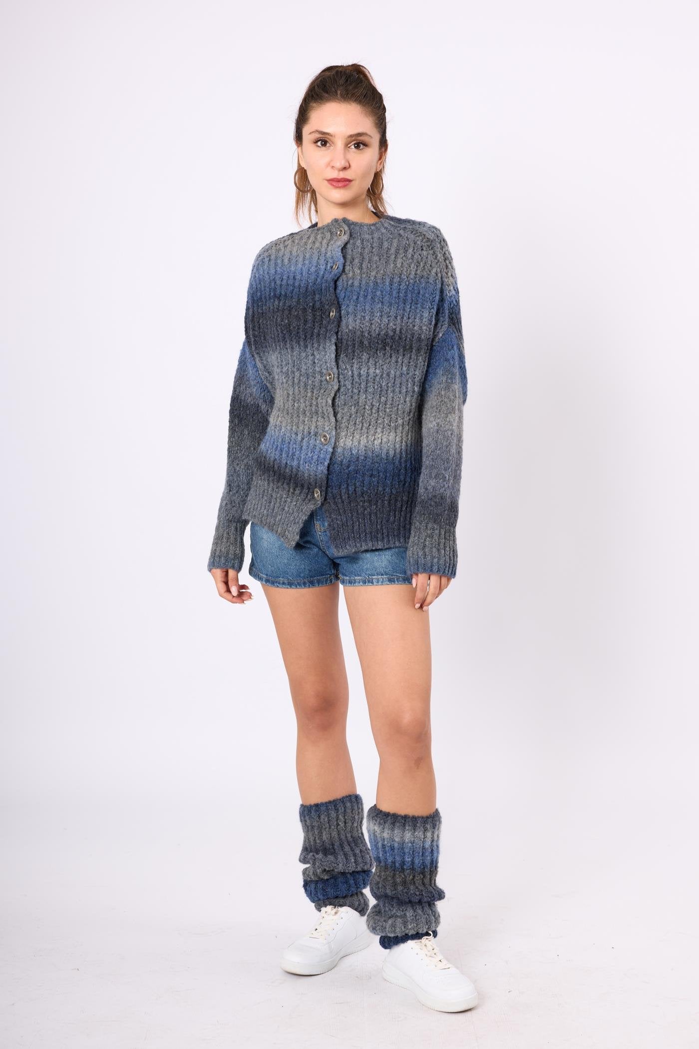 Peraluna-Anabella Bol Kesim Kadın Triko Hırka Melanj-Kazak & Triko-1-Milagron.com