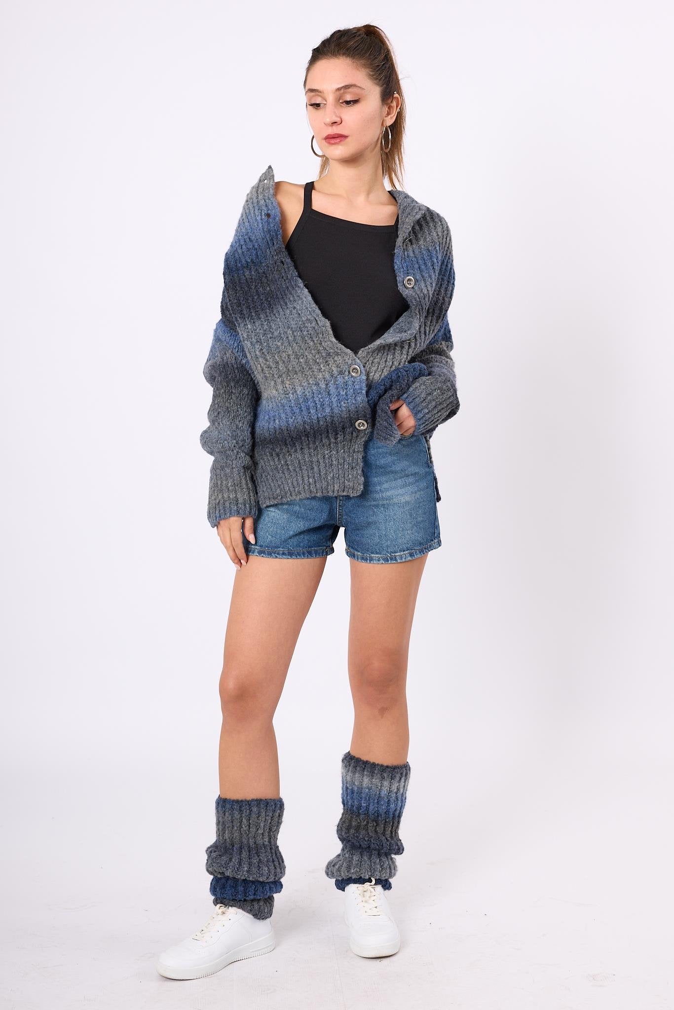 Peraluna-Anabella Bol Kesim Kadın Triko Hırka Melanj-Kazak & Triko-10-Milagron.com