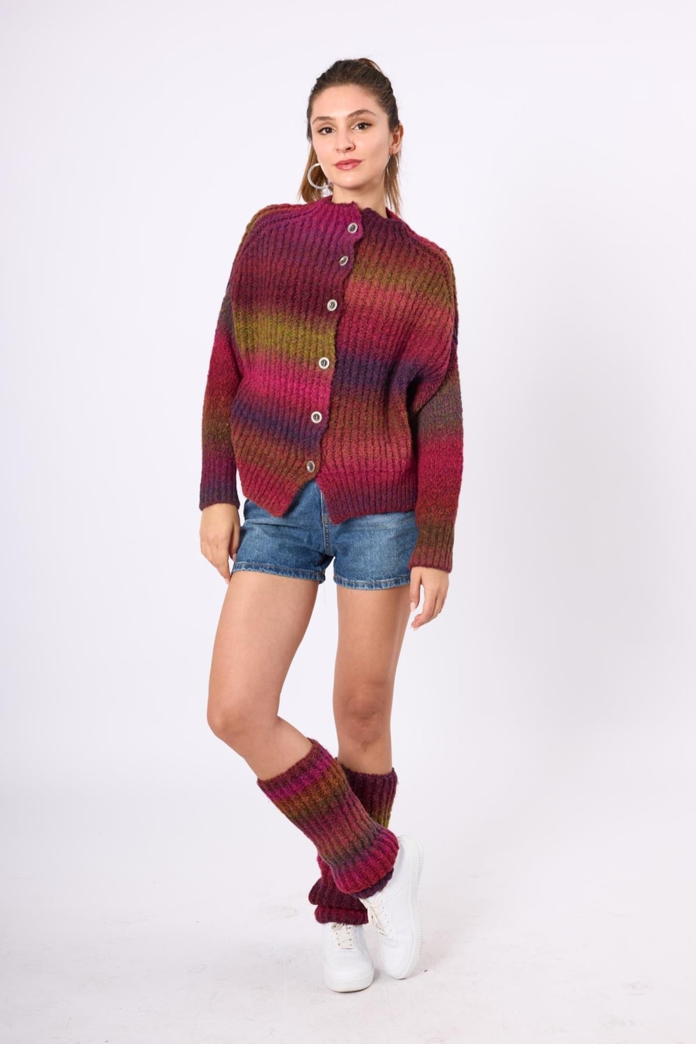 Peraluna-Anabella Bol Kesim Kadın Triko Hırka Melanj-Kazak & Triko-13-Milagron.com