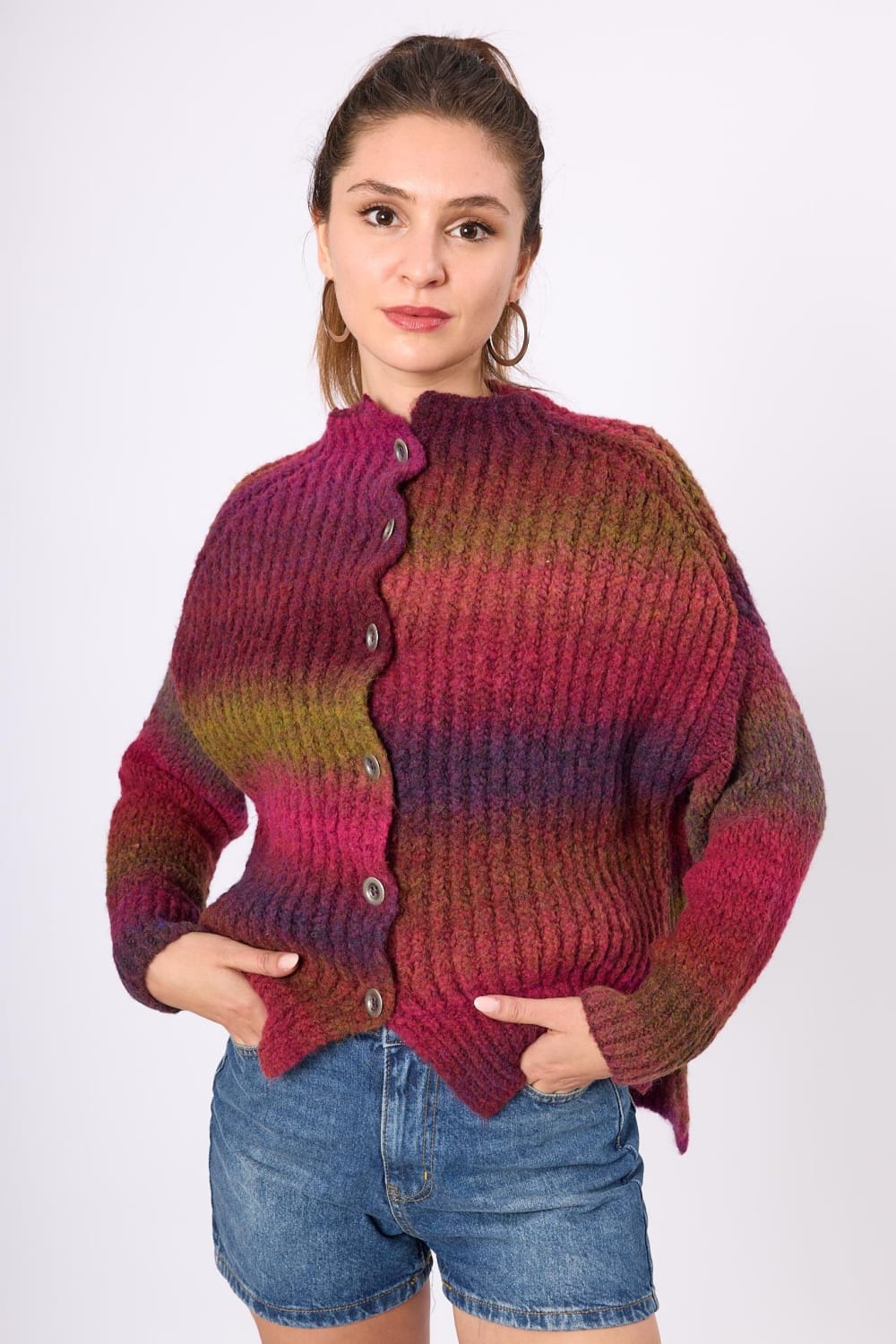 Peraluna-Anabella Bol Kesim Kadın Triko Hırka Melanj-Kazak & Triko-14-Milagron.com