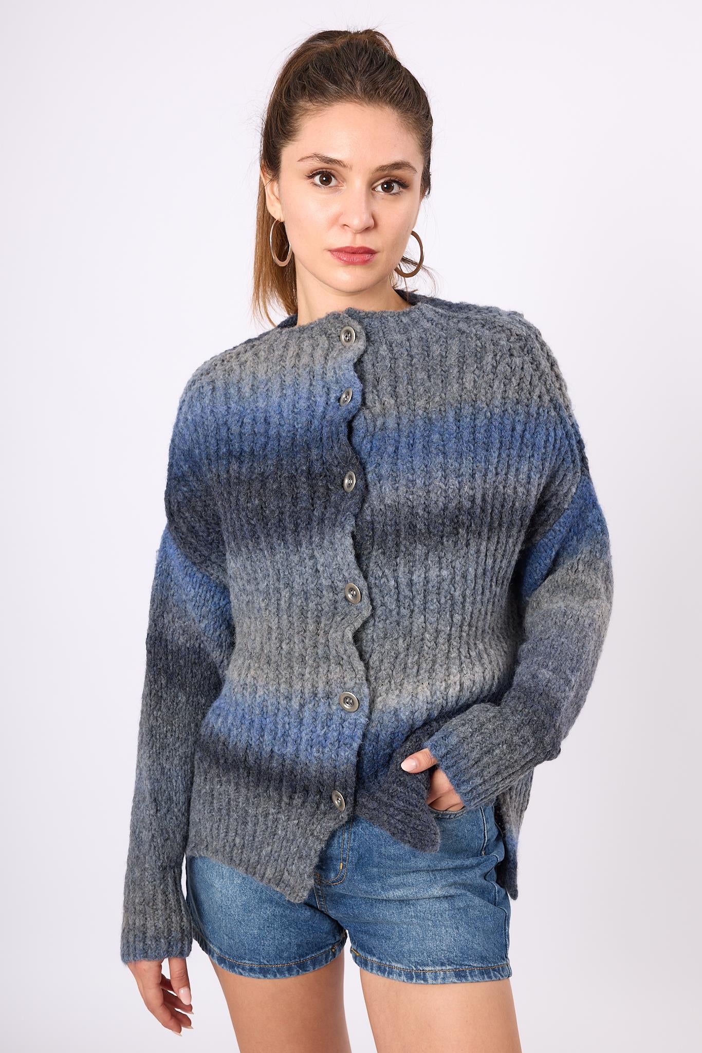 Peraluna-Anabella Bol Kesim Kadın Triko Hırka Melanj-Kazak & Triko-2-Milagron.com